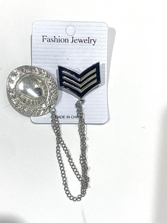 Hat and Badge Brooch with Chain and Lapel